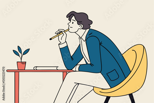 Boring office worker, exhausted or fatigue employee, afternoon slump or tired and burnout at work concept, sleepy businessman office worker hand on chin bored sitting low energy on his working desk.