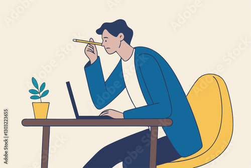 Boring office worker, exhausted or fatigue employee, afternoon slump or tired and burnout at work concept, sleepy businessman office worker hand on chin bored sitting low energy on his working desk.