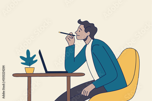 Boring office worker, exhausted or fatigue employee, afternoon slump or tired and burnout at work concept, sleepy businessman office worker hand on chin bored sitting low energy on his working desk.