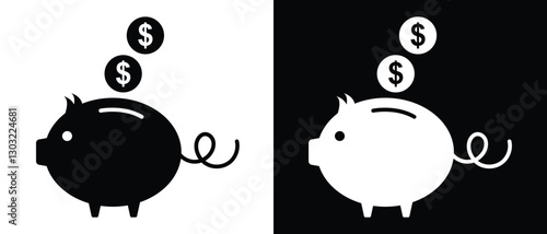piggy bank icon .Piggy bank with dollar coin set. Piggy bank saving money icon. Pig icon, moneybox vector, silhouette. Financial icon. Vector illustration.