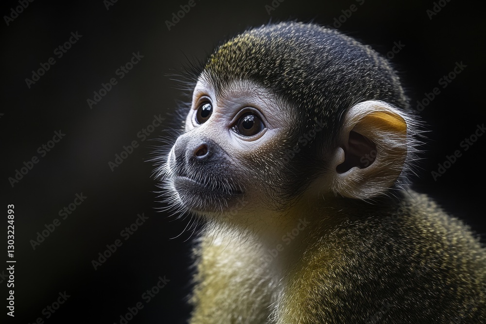 Fototapeta premium Squirrel Monkey Gazing Curiously in the Lush Ecuadorian Rainforest