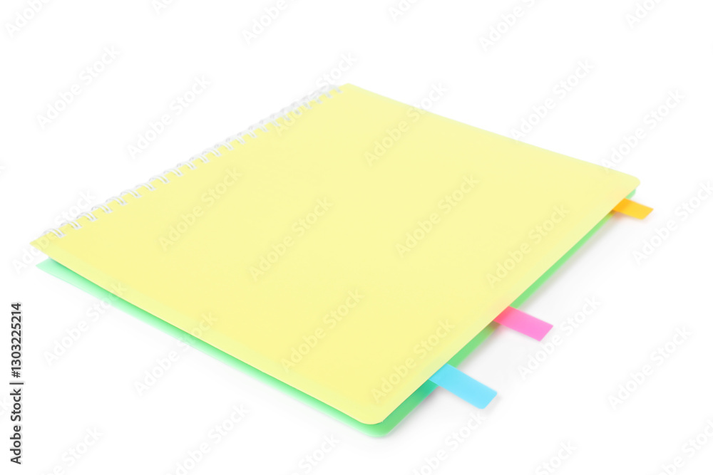Notebook with colorful tabs isolated on white Notebook with colorful tabs isolated on white