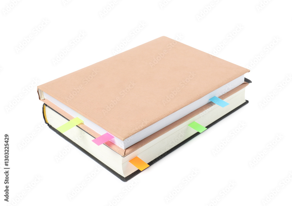 Books with colorful tabs isolated on white Books with colorful tabs isolated on white