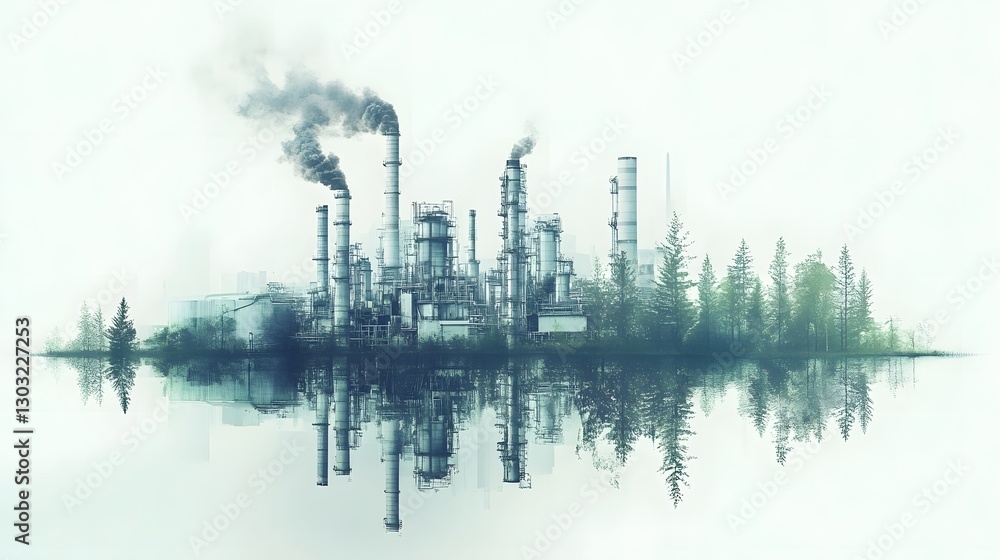 Fototapeta premium Sustainable Industrial Landscape with Double Exposure Reflection