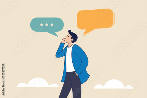 Second opinion, suggestion or advice to consider, reason or logical thinking, information to make decision or judgement concept, businessman think from listening to second opinion and make decision.