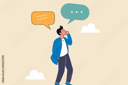 Second opinion, suggestion or advice to consider, reason or logical thinking, information to make decision or judgement concept, businessman think from listening to second opinion and make decision.