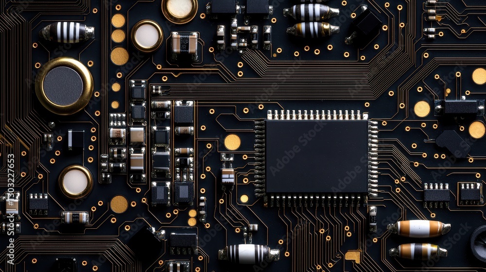Fototapeta premium Macro Shot of Cutting Edge Biodegradable Circuit Board with Intricate Components and Modern Design