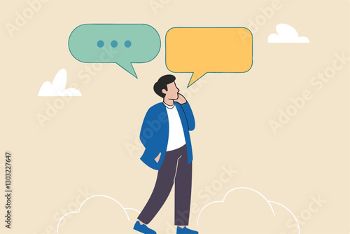 Second opinion, suggestion or advice to consider, reason or logical thinking, information to make decision or judgement concept, businessman think from listening to second opinion and make decision.