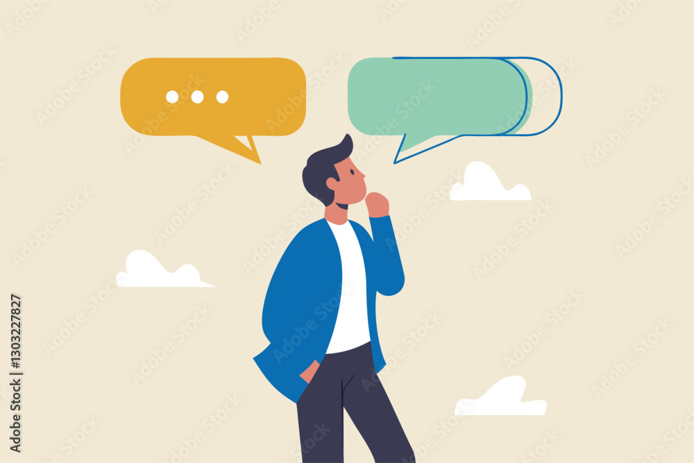 Second opinion, suggestion or advice to consider, reason or logical thinking, information to make decision or judgement concept, businessman think from listening to second opinion and make decision. Second opinion, suggestion or advice to consider, reason or logical thinking, information to make decision or judgement concept, businessman think from listening to second opinion and make decision.