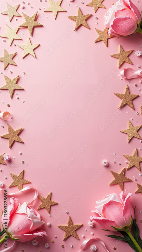 Festive Pink Background with Shimmering Stars: Perfect for Celebrations, Greeting Cards, and Marketing Campaigns with Copy Space Festive Pink Background with Shimmering Stars: Perfect for Celebrations, Greeting Cards, and Marketing Campaigns with Copy Space