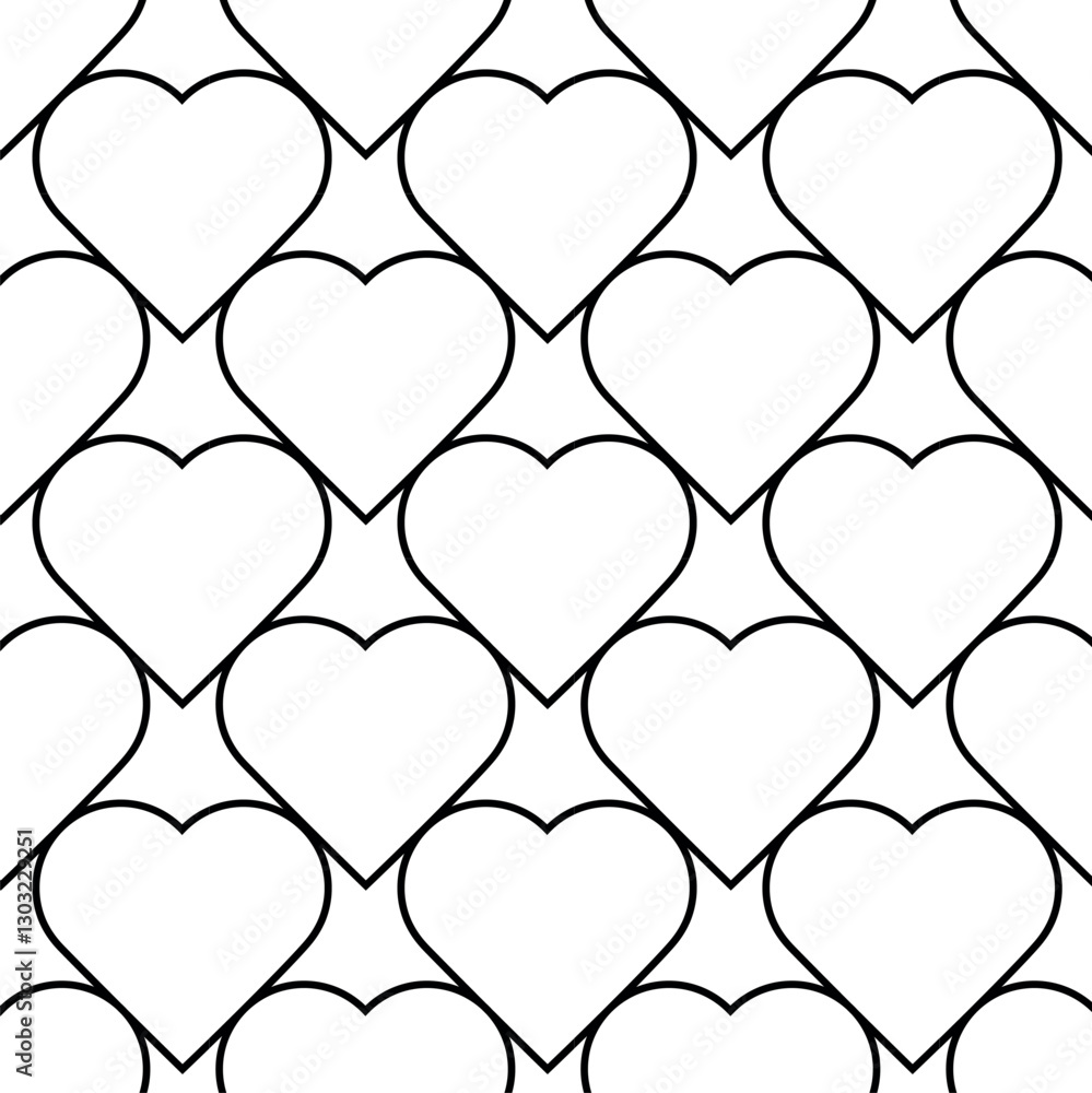 Fototapeta premium Abstract geometric pattern with hearts on white background. A seamless vector background. Graphic modern pattern. White and black pattern.