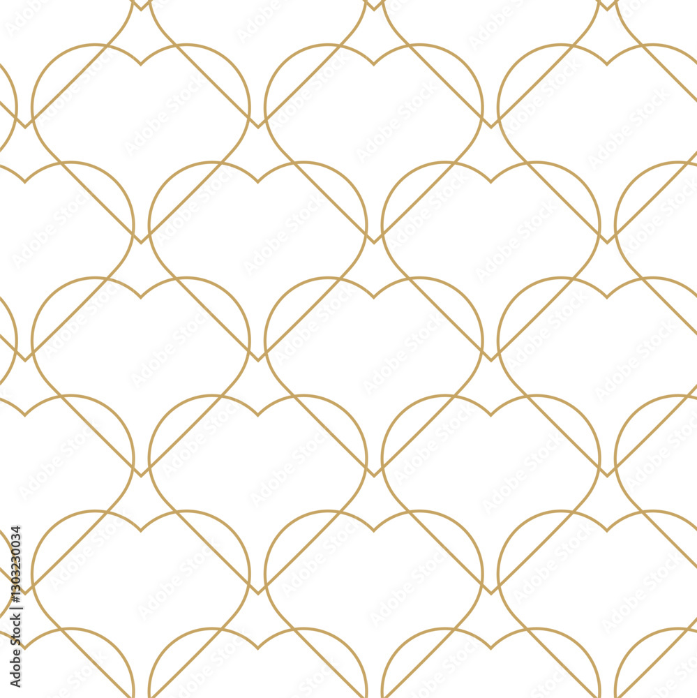 Fototapeta premium Abstract geometric pattern with hearts on white background. A seamless vector background. Graphic modern pattern. White and gold pattern.