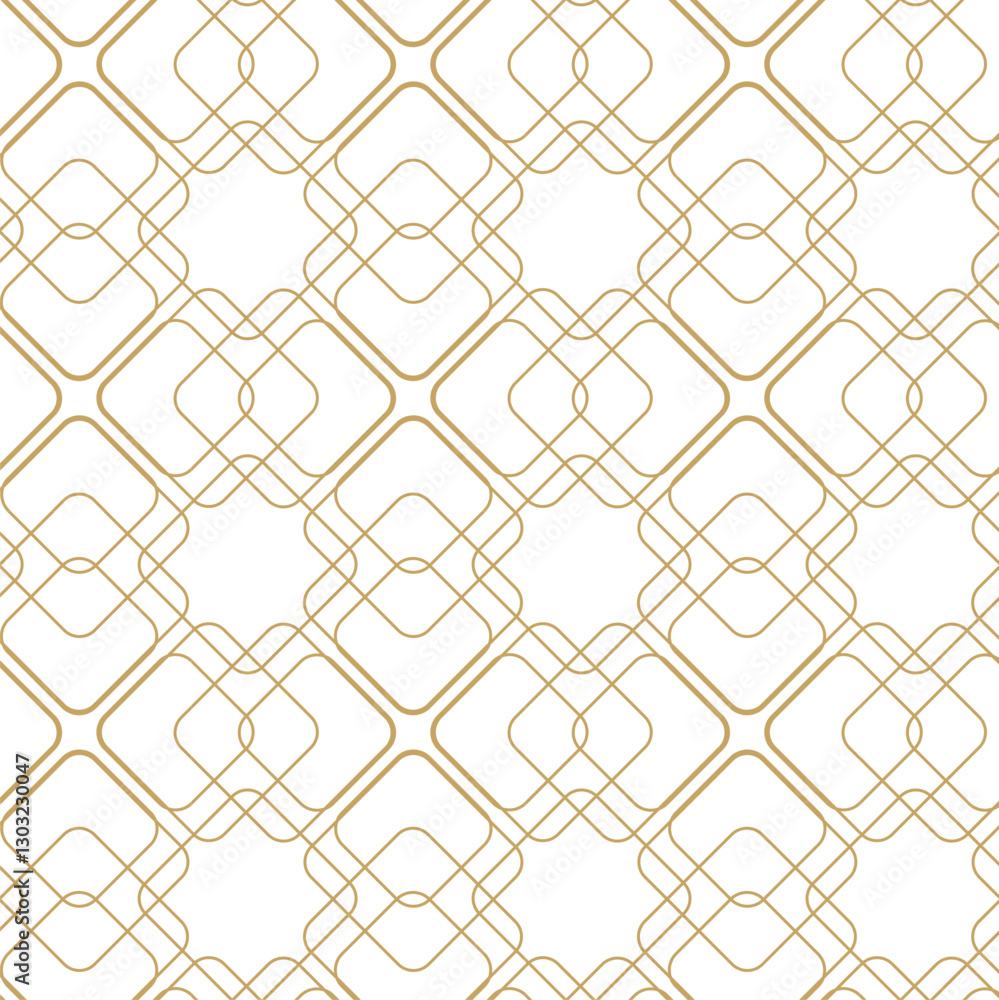 Fototapeta premium Abstract geometric pattern with square, lines and stripes on white background. A seamless vector background. Graphic modern pattern. White and gold pattern.