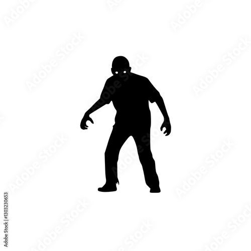 Creepy undead zombie figure walking in a tattered suit with a skull face in a darkened urban landscape during the night