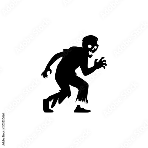 Creepy undead zombie figure walking in a tattered suit with a skull face in a darkened urban landscape during the night