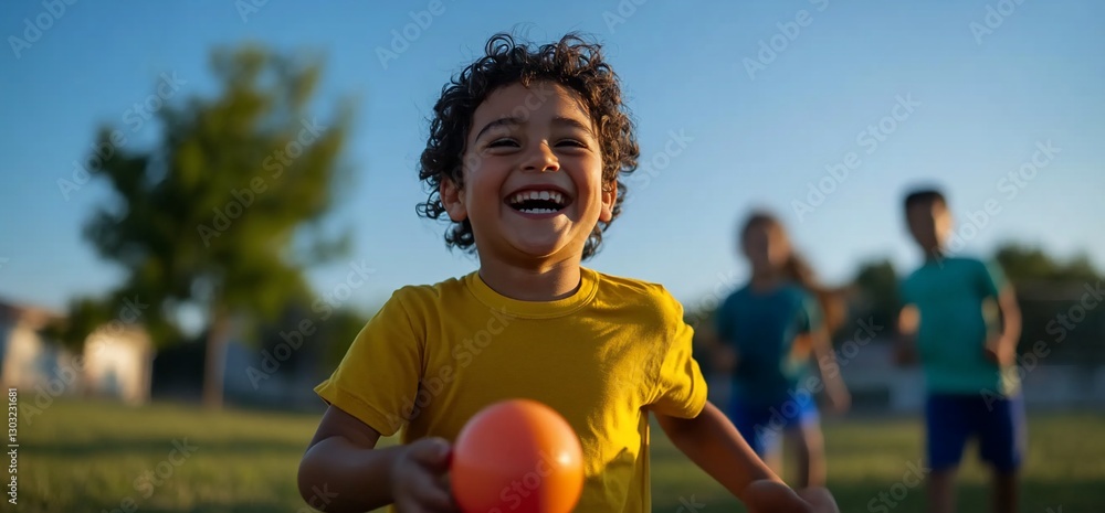 Child Plays with Ball in Park Child Plays with Ball in Park
