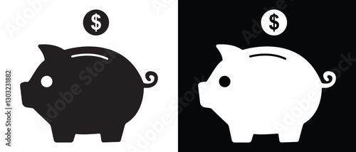 piggy bank icon .Piggy bank with dollar coin set. Piggy bank saving money icon. Pig icon, moneybox vector, silhouette. Financial icon. Vector illustration.