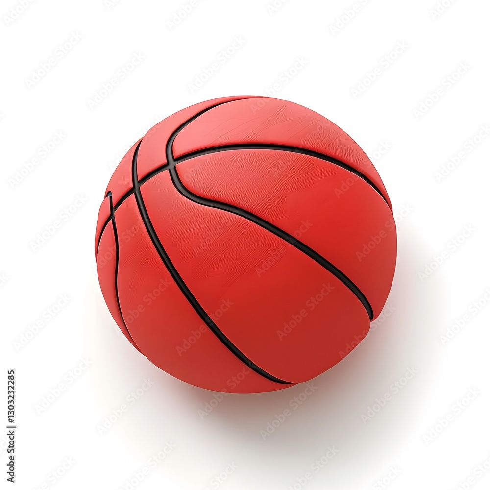 Fototapeta premium Minimalist 3D Icon Design of a Red Basketball with Black Lines on a White Background