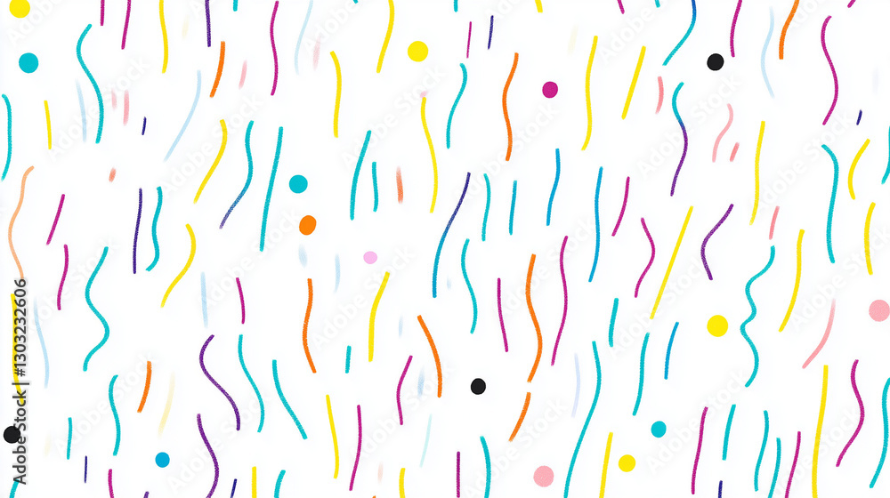 Childish Drawing of Confetti Like Lines, Dots & Circles, Seamless Pattern on white background Childish Drawing of Confetti Like Lines, Dots & Circles, Seamless Pattern on white background