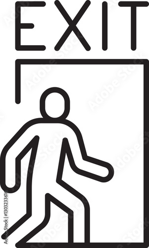 Exit sign with symbolic figure walking out line icon