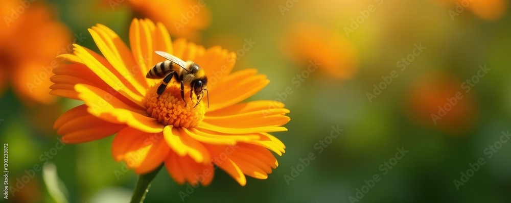 Bumblebee collecting pollen from an orange marigold flower, flowers, sunshine, petals Bumblebee collecting pollen from an orange marigold flower, flowers, sunshine, petals