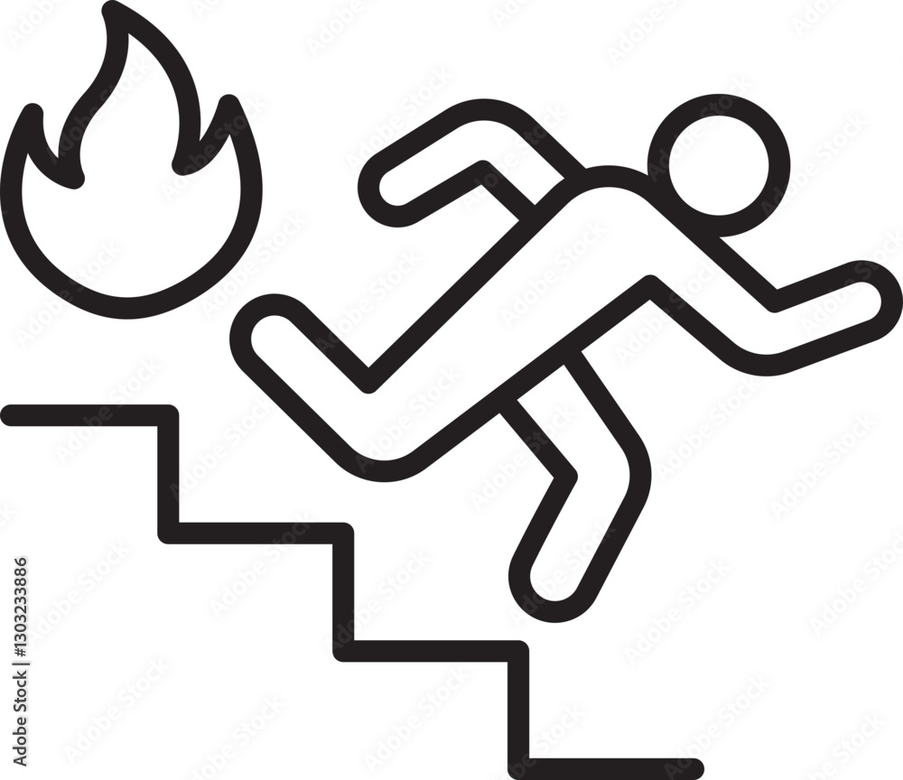 Evacuating from a fire illustration line icon Evacuating from a fire illustration line icon