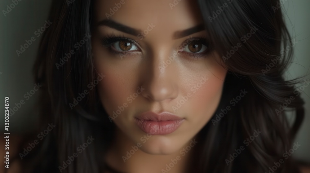 Confident young woman portrait in soft lighting Confident young woman portrait in soft lighting