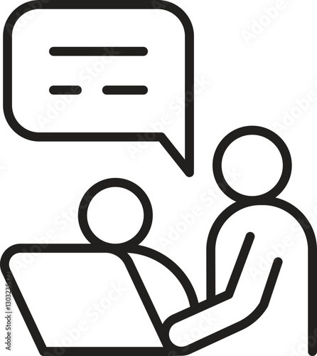 Collaborative discussion with laptop usage line icon