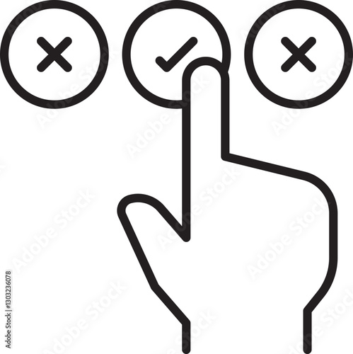 Hand selecting an option with checkmark symbol line icon
