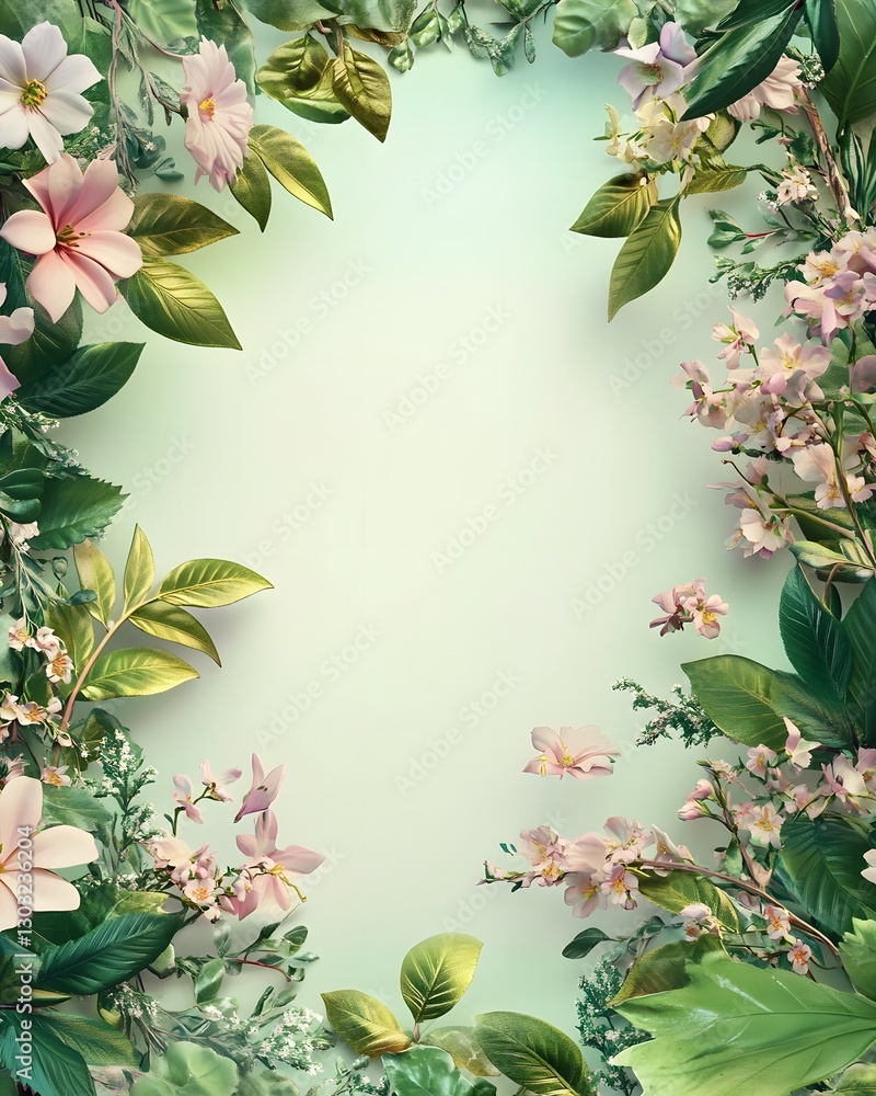 Naklejka premium Floral Frame for Birthday Poster with Spring Fantasy Art Style in Digital Render