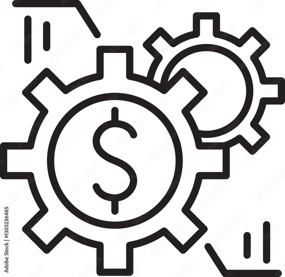 Financial gears and growth symbol line icon Financial gears and growth symbol line icon