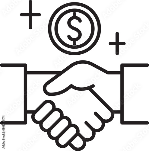 Handshake with a dollar sign graphic line icon