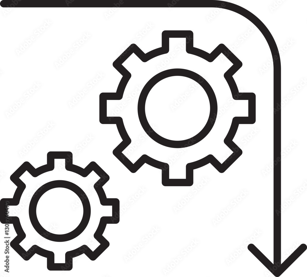 Gears with downward arrow icon line icon Gears with downward arrow icon line icon