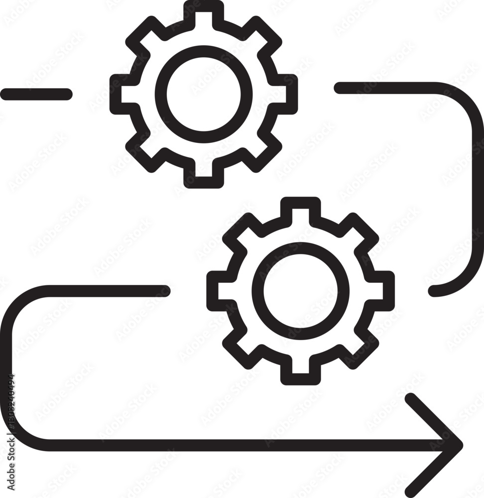 Gears and flowchart illustration line icon Gears and flowchart illustration line icon