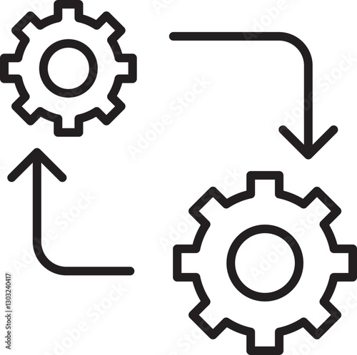 Gear icons with arrows indicating cycles line icon