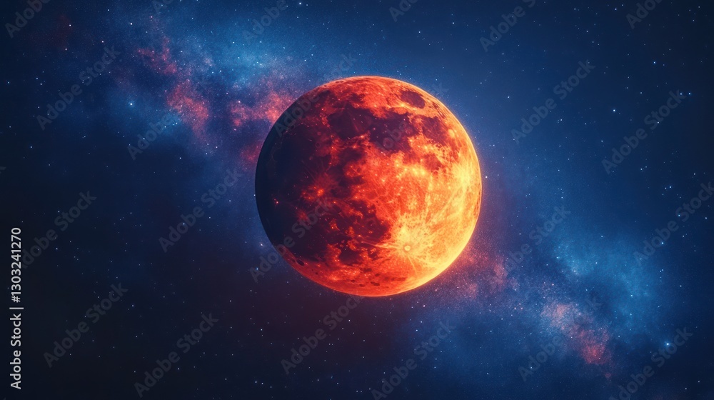 Fiery red planet in a cosmic nebula. Fiery red planet in a cosmic nebula.
