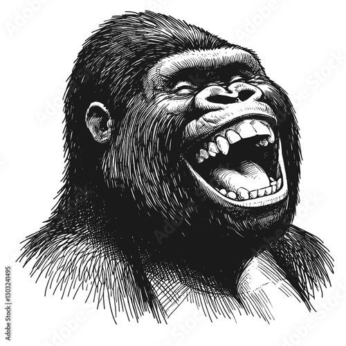 Gorilla laugh line art drawing ink sketch vector hand drawn illustration background the secret world of animal laughter