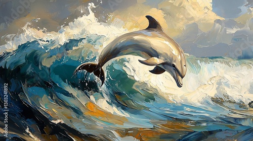 Majestic Dolphin Leaping Ocean Wave Painting
