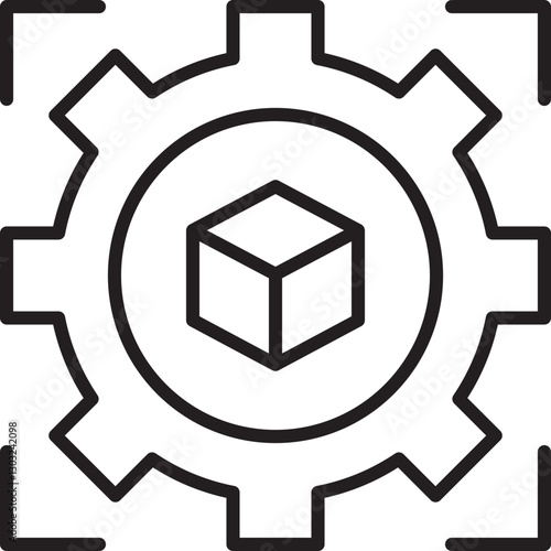 Gear icon with a box inside. line icon
