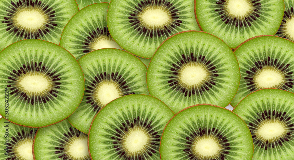 Pattern of fresh sliced kiwi fruit with vibrant green hues Pattern of fresh sliced kiwi fruit with vibrant green hues