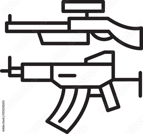 Firearms illustration in black outline style line icon