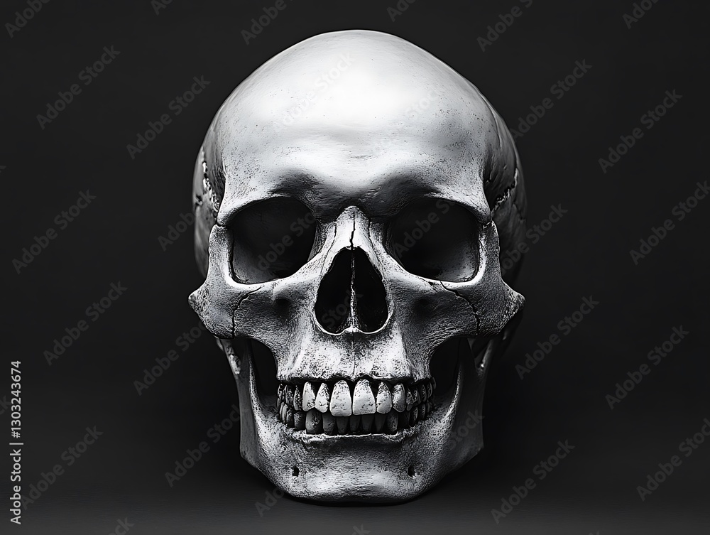 Fototapeta premium Silver skull, dark background