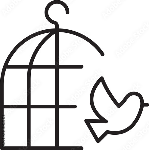 Birdcage with a flying bird illustration line icon