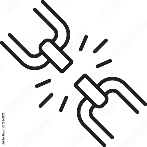 Broken chain link icon with explosion effect line icon