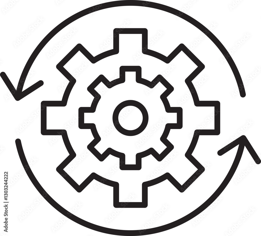 Gear with circular arrows symbolizing process. line icon Gear with circular arrows symbolizing process. line icon