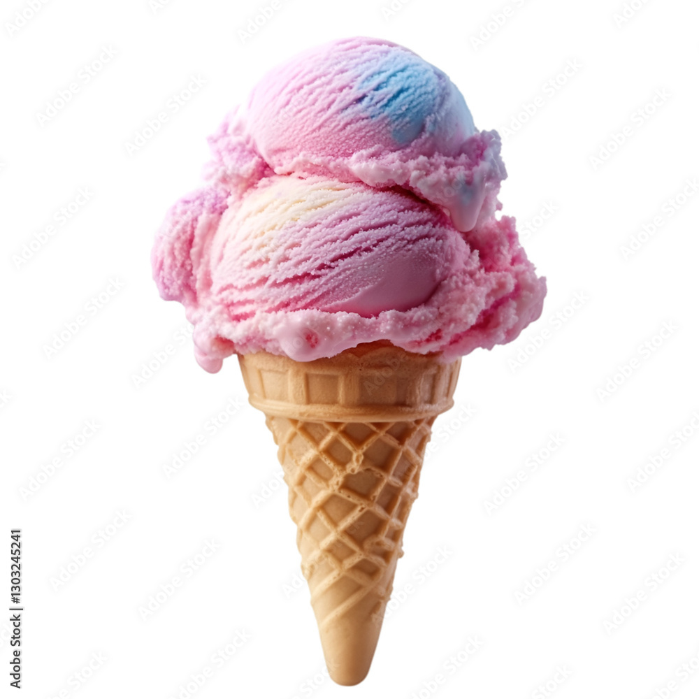 Pink and blue ice cream in a waffle cone sweet treat summer dessert Pink and blue ice cream in a waffle cone sweet treat summer dessert