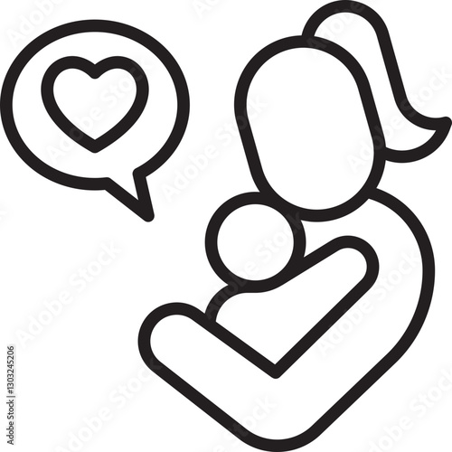 Mother and child with love symbol line icon