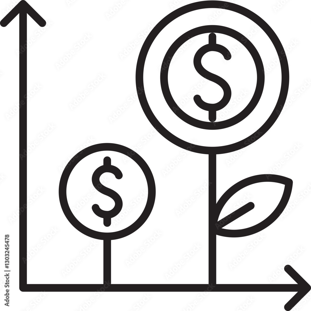 Fototapeta premium Financial growth illustration with money symbols line icon