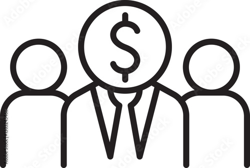 Business people with dollar sign symbolism line icon