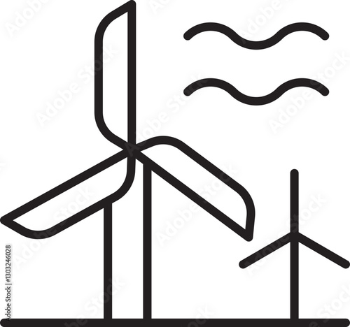 Wind turbines generating renewable energy line icon
